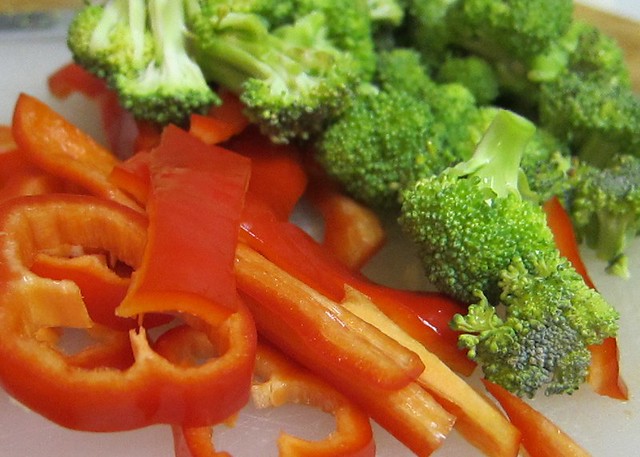 Broccoli and red peppers from CSA box