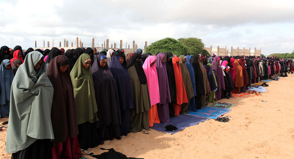 Muslim women attend prayers on the first day of Eid al-Adha in Somalia's capital 