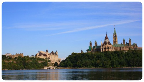 ottawa parliament and chateau laurier hotel from river