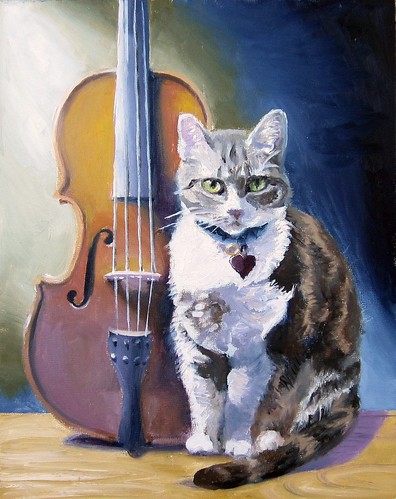 painting of a viola and a cat