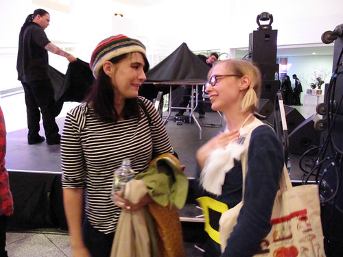 I am telling Kathleen Hanna how I was the only girl in my high school to listen to Bikini Kill.