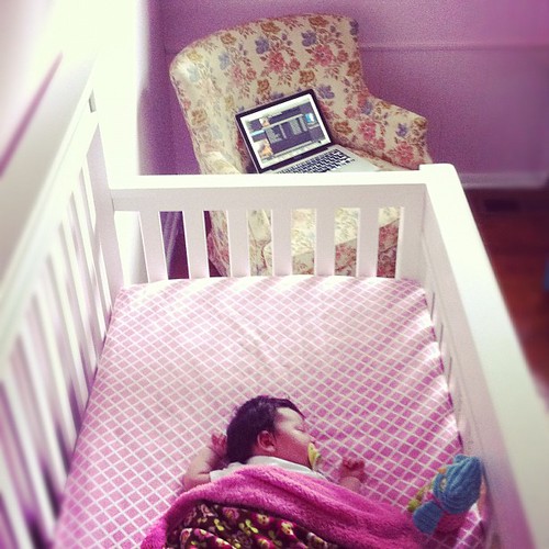 First nap in the crib. Drifted off listening to the Lucero album daddy played on.