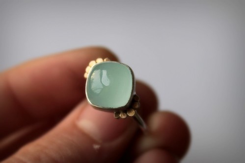 aquamarine, 14k gold and sterling silver ring