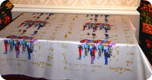 Chinese Grandmas on French Script, printed on Cotton Silk fabric