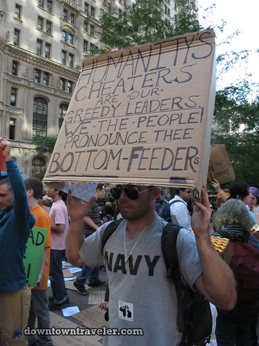NYC Occupy Wall Street Rally Oct 8 2011 bottom feeder sign