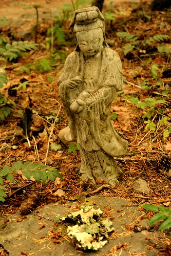 Earth nectar Bodhisattva statue, lichen offering, Breitenbush Hot Springs, Breitenbush, Marion County, Oregon, USA by Wonderlane