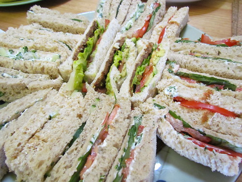 Finger Sandwiches: Cucumber and Cream Cheese; Tomato Basil and Cream Cheese; BLT