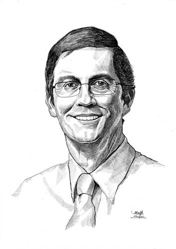 Portrait in pen and brush of Dr David Connah