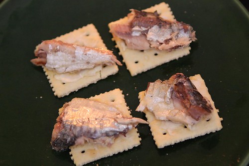 Sardines on Buttered Saltine Crackers