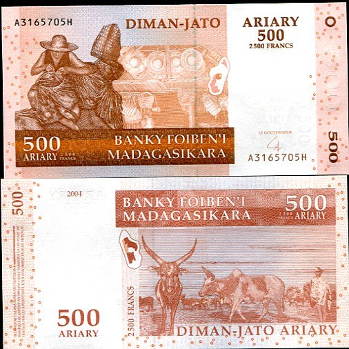 500 Ariary = 2500 Francs Madagaskar 2004, Pick 88
