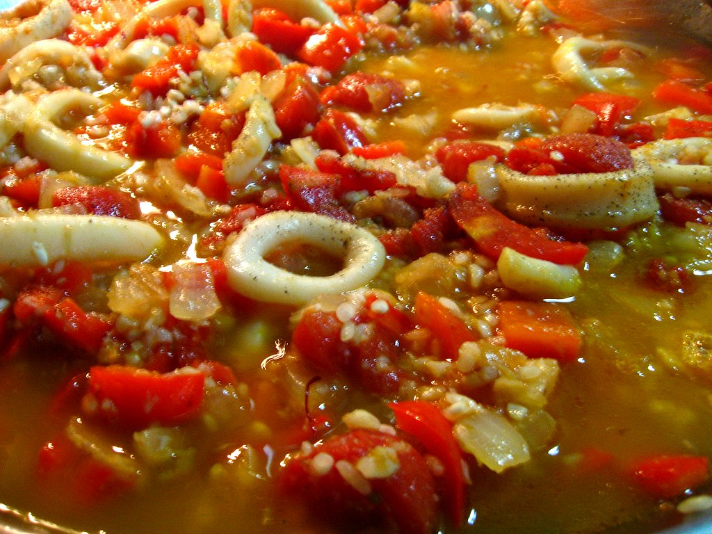 seafood paella - let the stock absorb