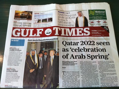 Gulf Times headline in Doha, Qatar on October 6, 2011