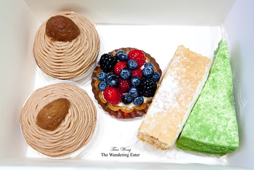 Box #2 - Individual Mont Blancs, Fruit Tart, Strawberry Mille Feuille, Green tea mousse cake