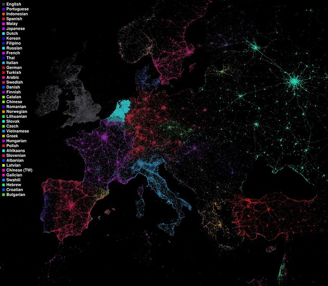 Language communities of Twitter (European detail)