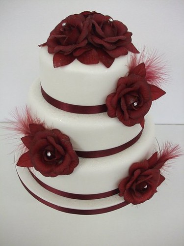 Burgundy rose wedding cake