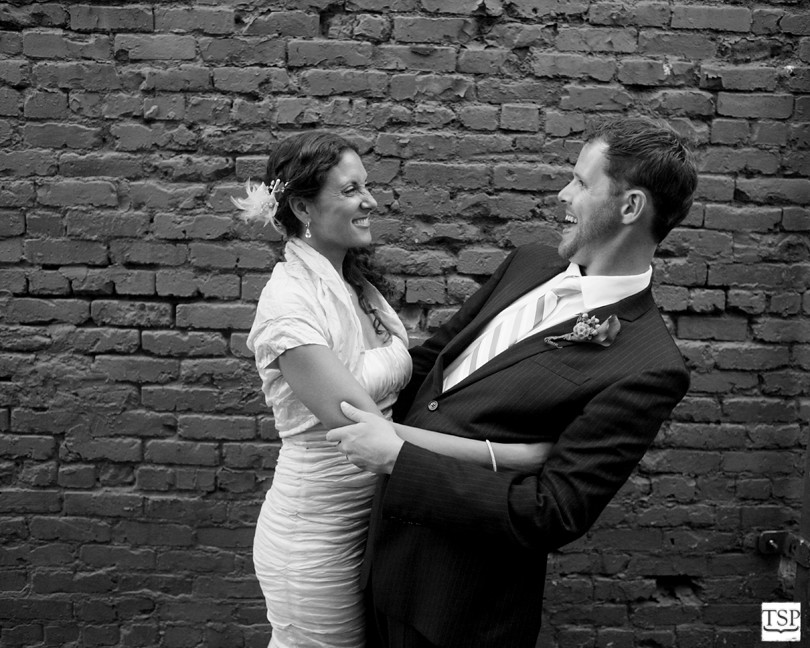 Bride and Groom Laugh Together