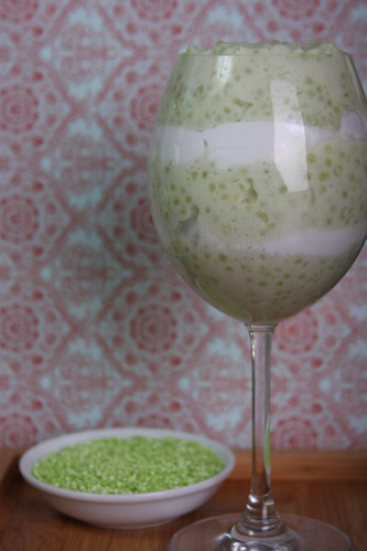 Green Tapioca Pudding with Salted Coconut Cream
