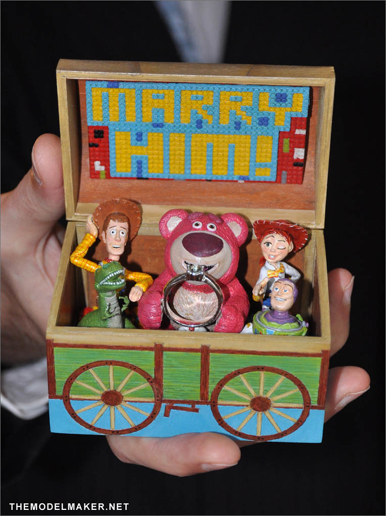 Engagement box based on Disney, Pixar Toy Story 3, featuring Woody, Jessie, Buzz Lightyear, Rex, Sqeeze, Mr. and Mrs Potato Heads and Lots-O'-Huggin' Bear