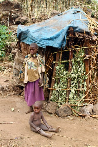 Batwa children outside their home, Kisoro District, Uganda