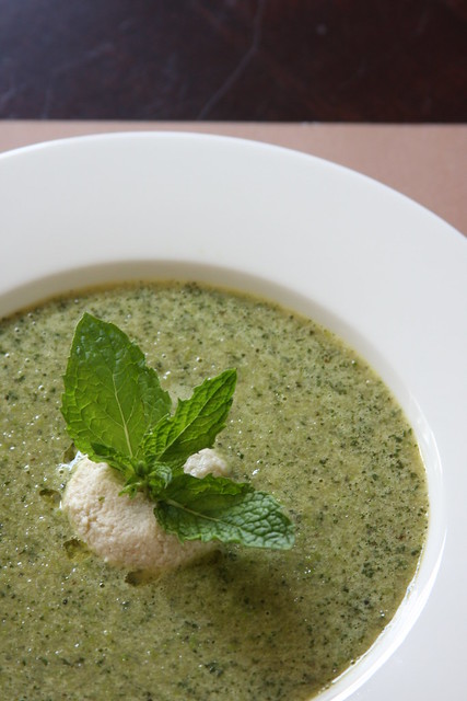 Minted Pea Soup with Cashew Cream and Basil Oil