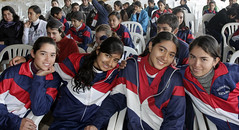Schoolgirls attend Plan civil registration event in General Isidoro Resquín