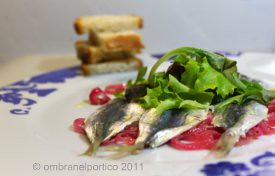 Sardines bleues marinées escabèche, pain frotté aillé...