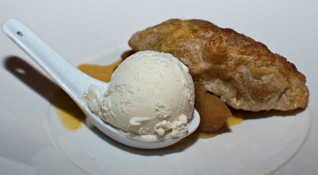 Roasted Asian pear and basil strudel, vanilla bean gelato