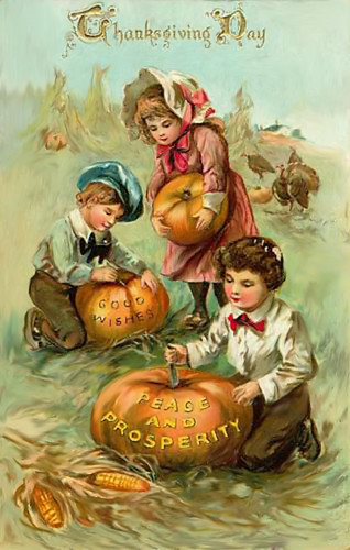 Victorian Vintage Children Getting Ready for Thanksgiving | The Doodle