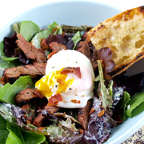 Steak Salad with Poached Egg and Creamy Chive Dressing