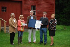 Tim Ackert, Helen Higgins, Executive Director of the Connecticut Trust for Historical Preservation, Jim Murphy, President of the Coventry Historical Society, Pat Natusch, former President of the Coventry Historical Society and Yvonne Fillip, grant writer for the Coventry Historical Society 
