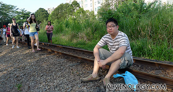 Me sitting on the railway track like a hobo