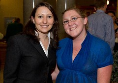 Rep. Rebimbas and her 2011 legislative intern Mary Caitlin Harding pose for a photo outside the Hall of the House of Representatives. 