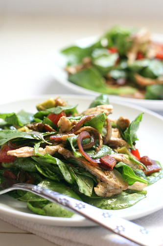 BLT Chicken Salad with Warm Bacon Dressing | paleo recipes | salad recipes | BLT dressing | bacon dressing | perrysplate.com
