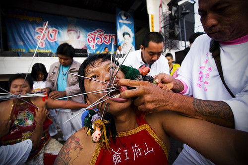 Face Piercing at Kathu Shrine in Phuket