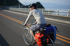 Cycling on the coast of Shakotan Peninsula near Tomari, Hokkaido, Japan