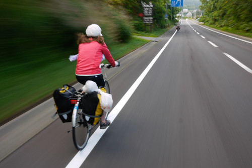 Cycling up Nakayama Pass, Hokkaido, Japan