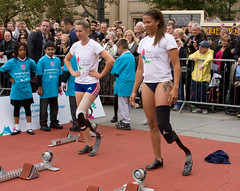 Marie-Amelie Le Fur & April Holmes paricipating in the International Paralympic Day event in London’s Trafalgar Square