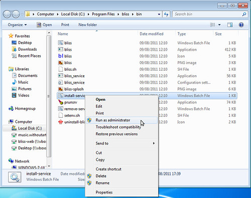 Running install-service.bat in Windows 7