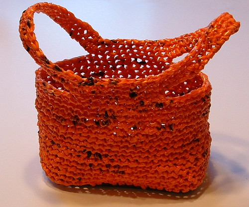 Handmade Orange and Blue plastic bag made from recycled materials