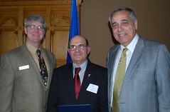 Representative Tim Ackert and State Senator Tony Guglielmo stand with Manuel Rodrigues at the 2011 CT Immigrant Day held at the State Capitol 