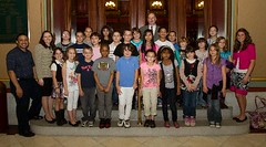 Representatives Rosa Rebimbas and David Labriola talks with Salem School children during their tour of the State Capitol on Wednesday May 25, 2011. 