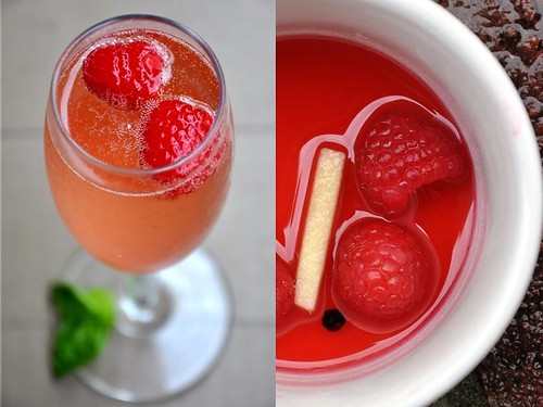 Champagne With Raspberry-Black Pepper Syrup and Ginger