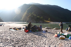Riverside camp on the Tamur  Adventure rafting and Kayaking river trip