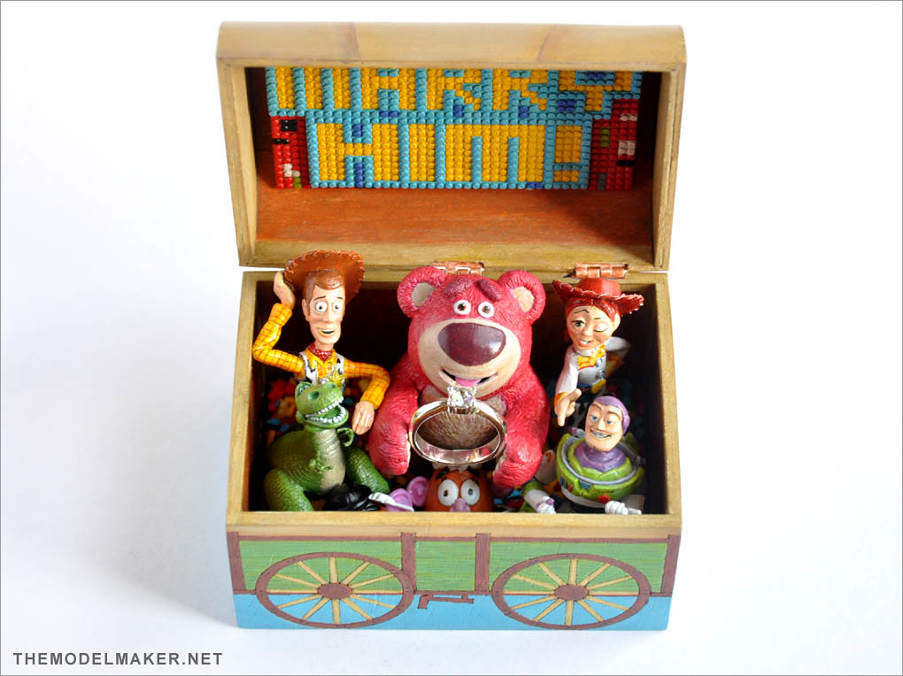 Engagement box based on Disney, Pixar Toy Story 3, featuring Woody, Jessie, Buzz Lightyear, Rex, Sqeeze, Mr. and Mrs Potato Heads and Lots-O'-Huggin' Bear