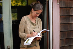 rebecca burgess, dedicating a copy of her book 