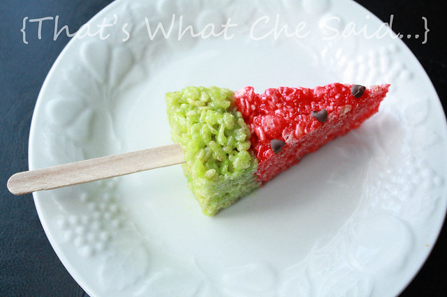 Watermelon Rice Krispie Treats on a stick! 