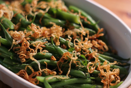 Four seasons of food: Green beans with crisp onions, chile, and mint