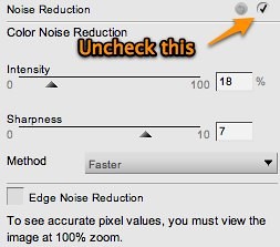 Noise reduction setting sliders in Nikon Capture NX 2