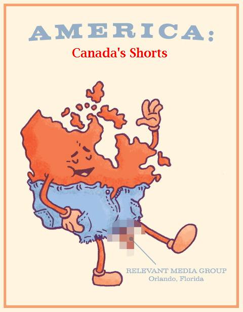 this pic is a map of north america depicting america as canada's shorts