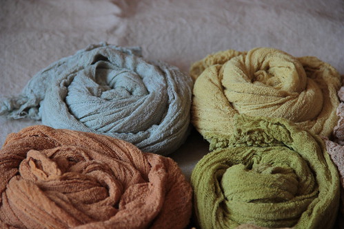 my own, naturally dyed cotton gauze scarves